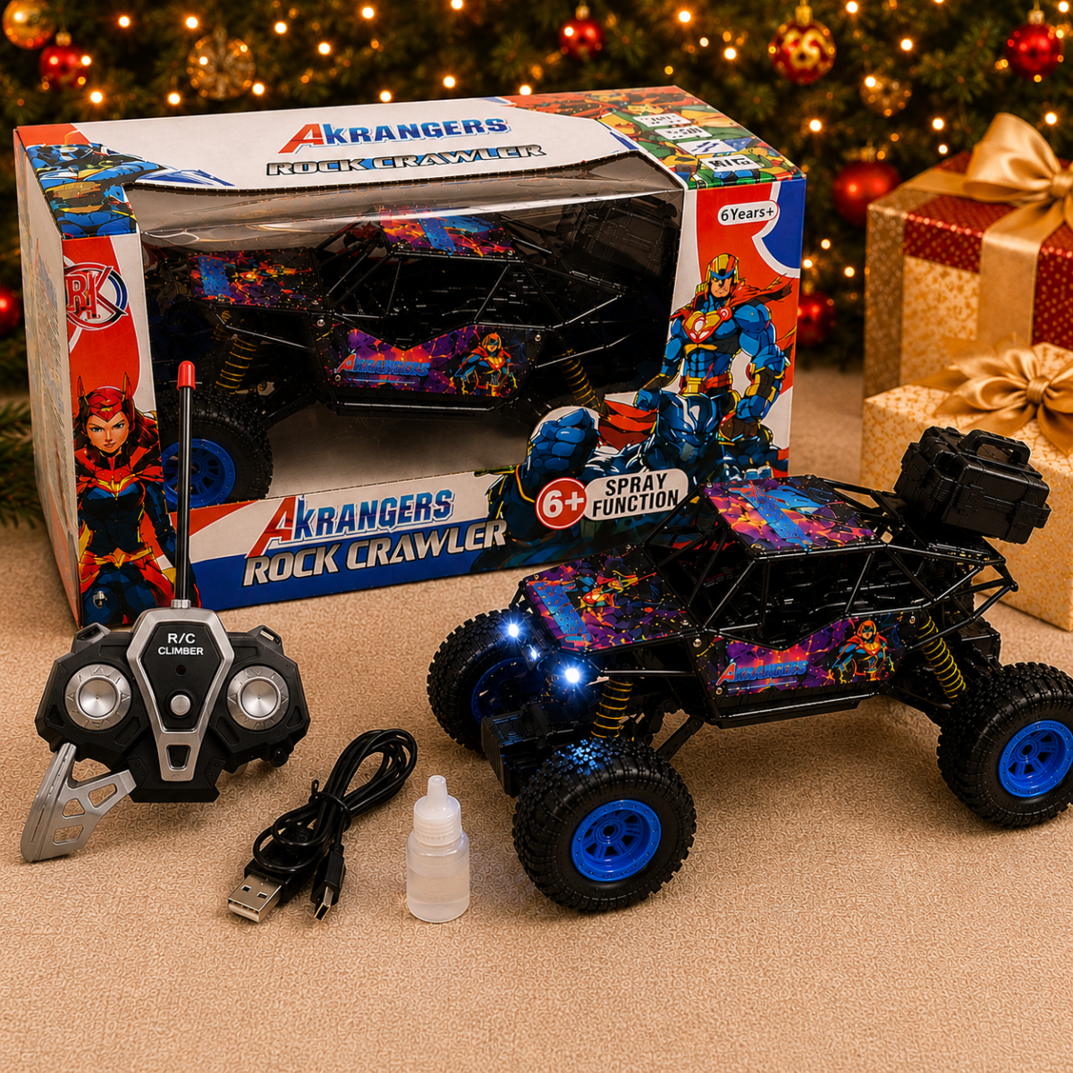 AkRangers Rock Crawler Remote Control Off-Road RC Car with Spray Function & Rechargeable Battery - Image 4