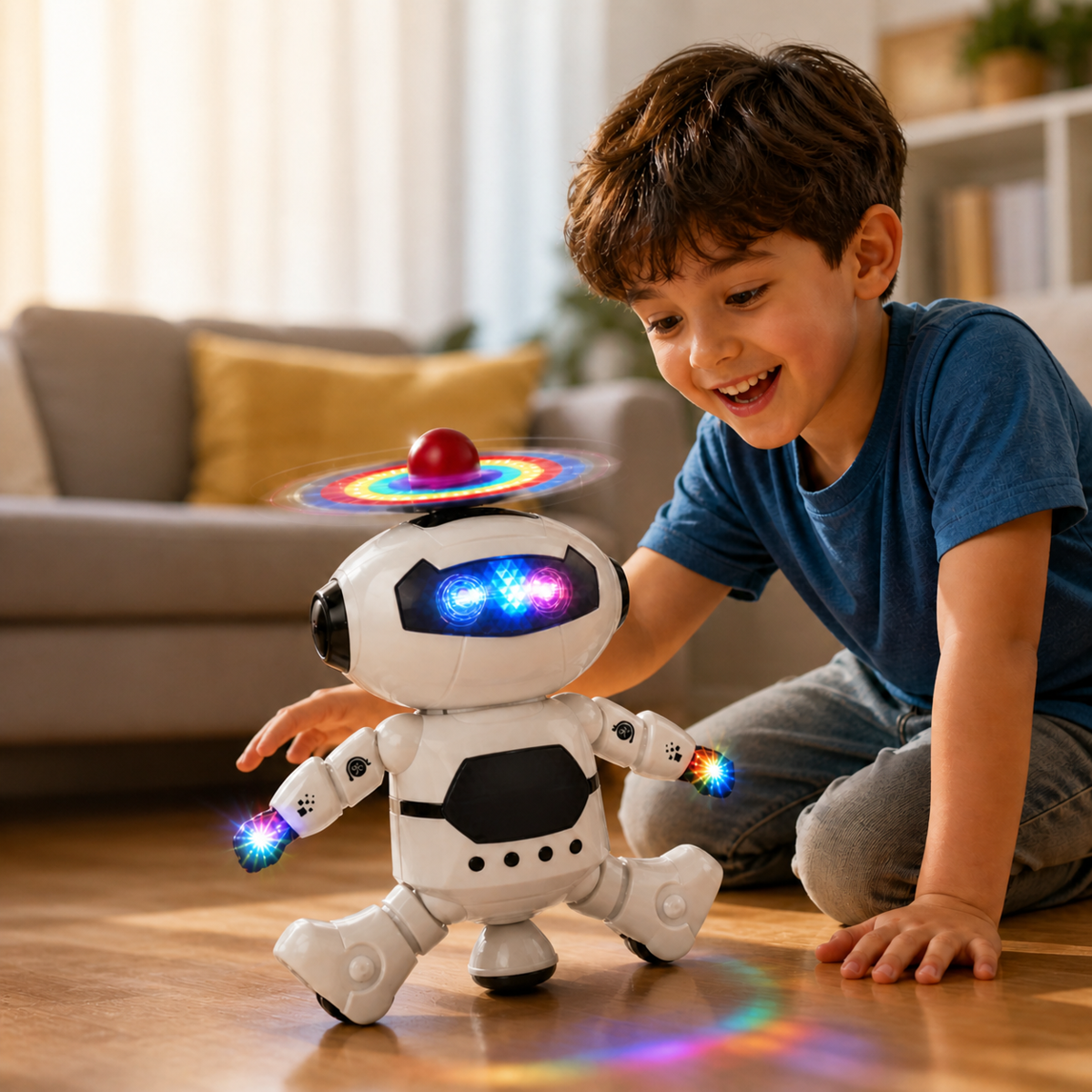 Dancing Robot Toy with LED Lights, Music, 360° Spin Action & Battery Operated Fun for Kids - Image 3
