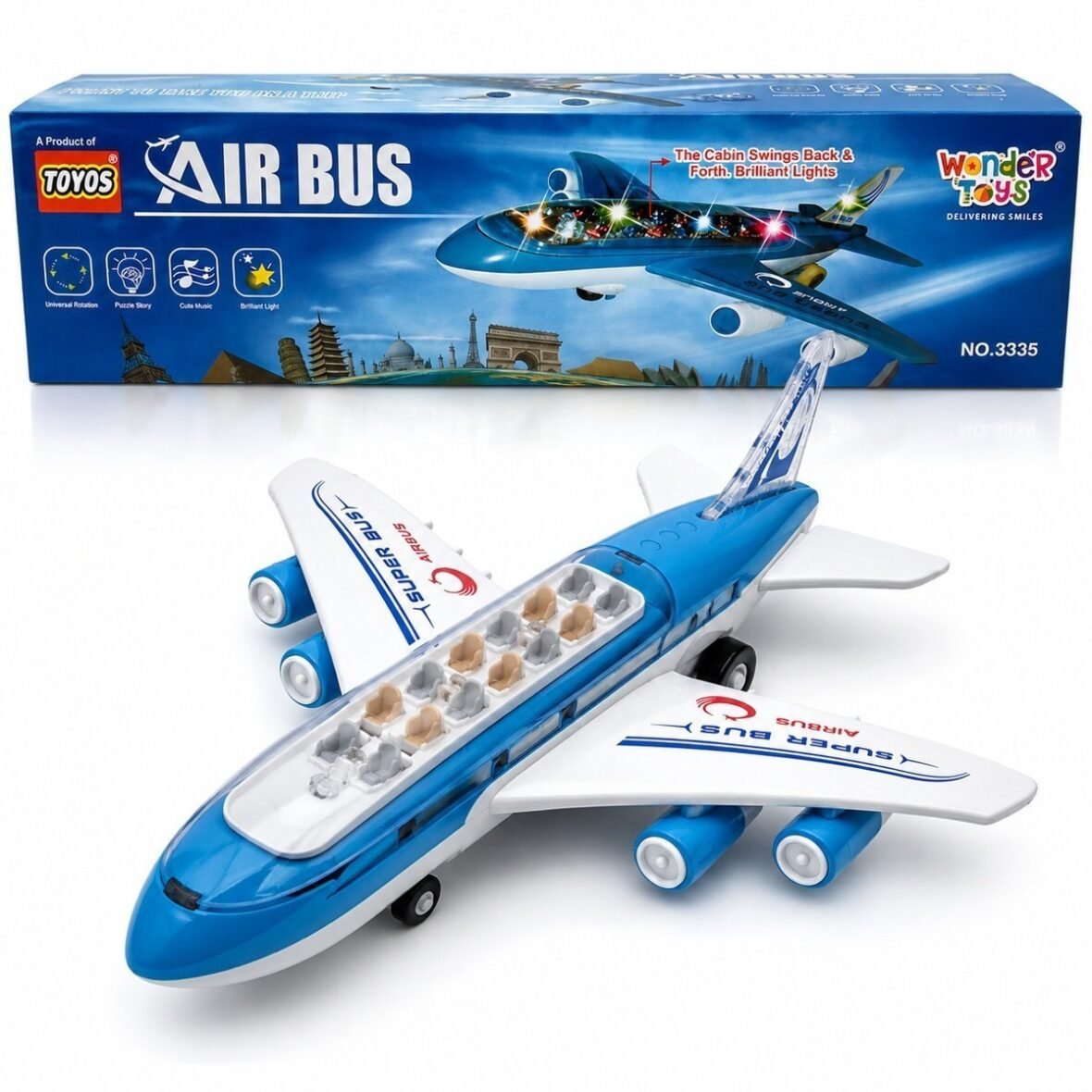 AirBus Toy Plane with Lights, Sound & Pull Back Action for Kids